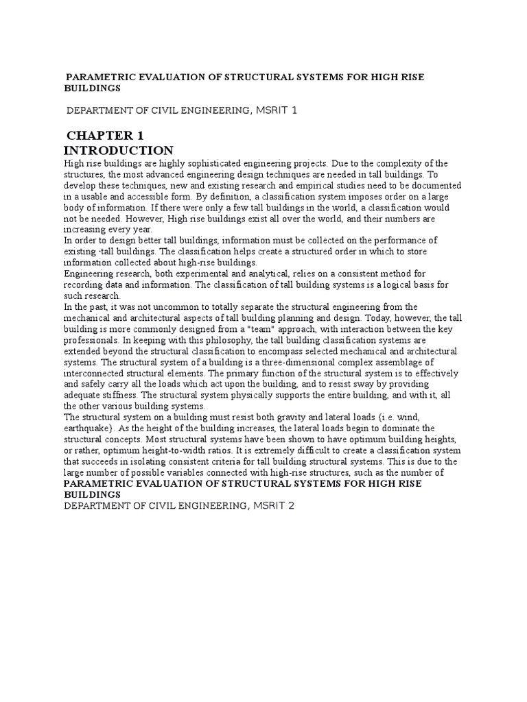 Parametric Evaluation of High-Rise Structures | PDF | Engineering ...