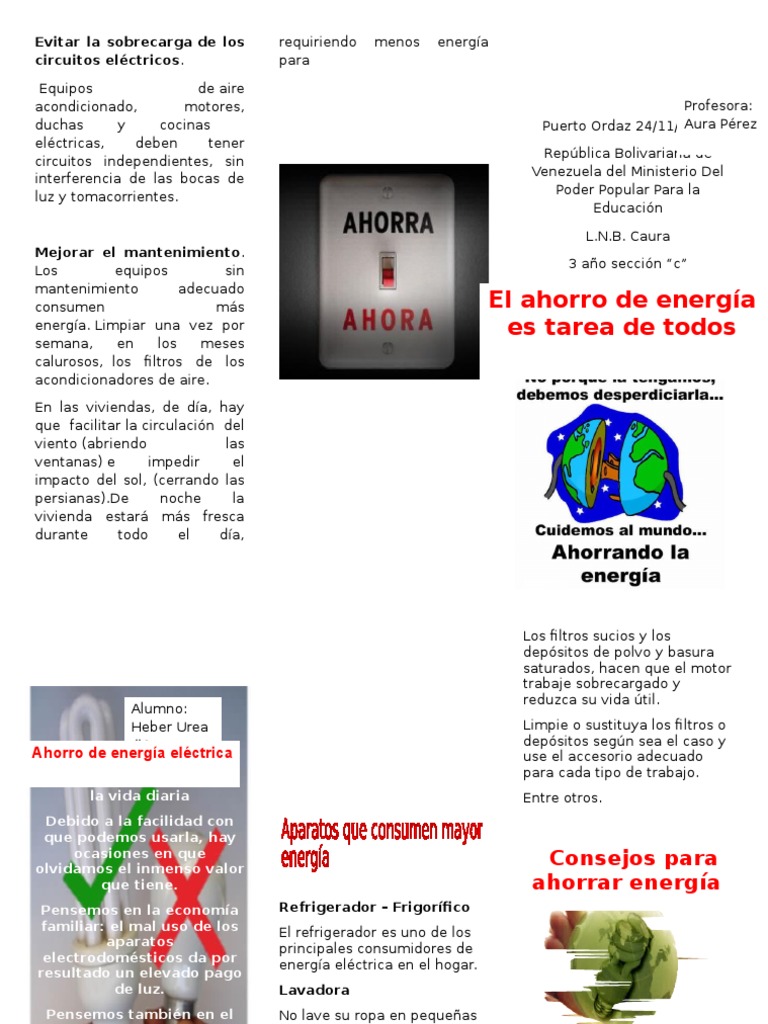 Triptico Ahorro de Energia Electrica 2 | PDF | Uso eficiente de energía ...