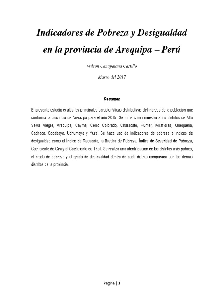 Pobreza y Desigualdad en Arequipa | PDF | Pobreza | Pobreza e indigencia