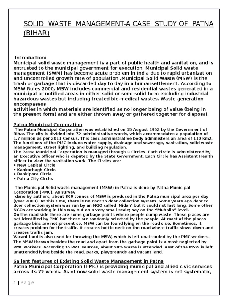 Case Study Municipal Solid Waste Waste Management