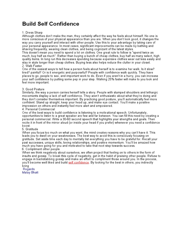 Boost Your Self Confidence Tips | PDF | Gratitude | Clothing