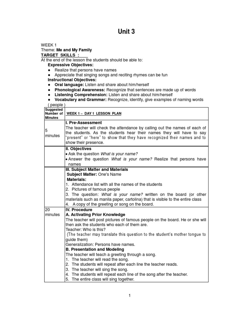 Naming Words Lesson Plan for Grade 1 | PDF | Lesson Plan | Reading ...