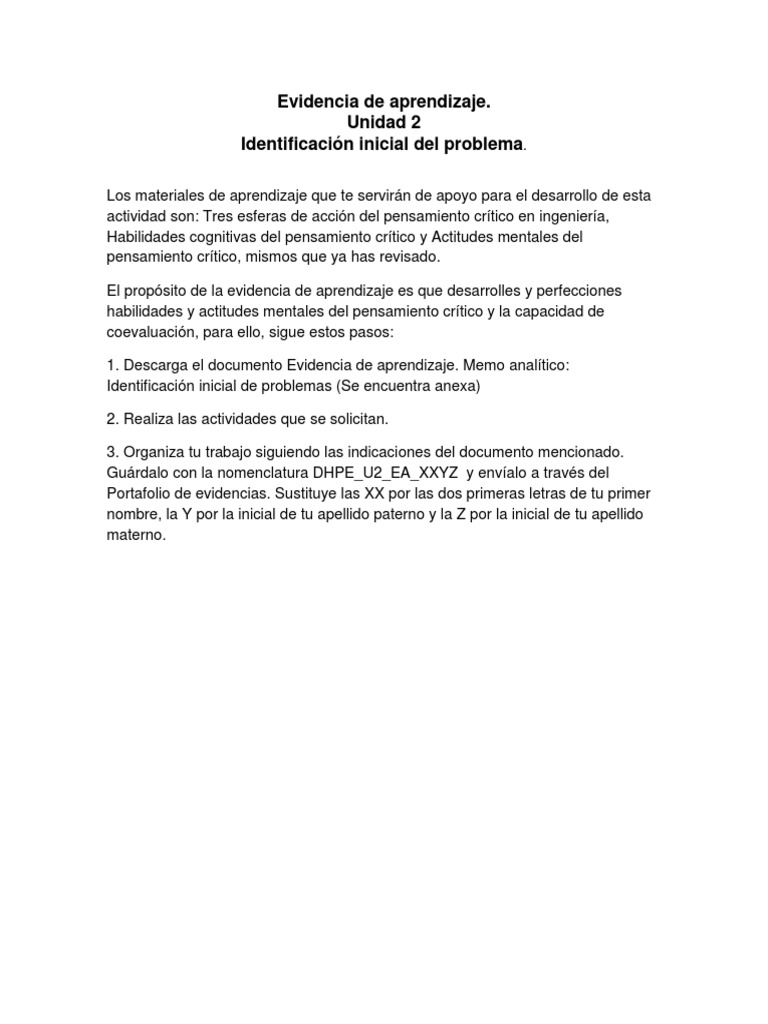 Evidencia de Aprendizaje Unidad 2 Bloque 1 2017 PDF | PDF