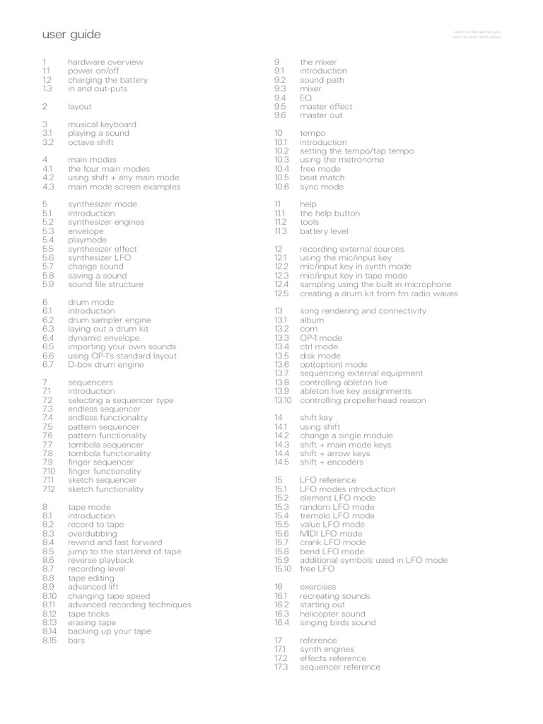 OP1 Manual 2.0 PDF Synthesizer Drum Kit