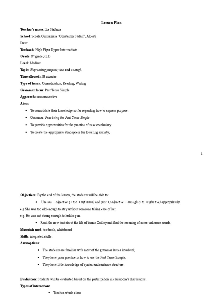 8th Grade Lesson Plan: Too and Enough | PDF | Lesson Plan | Semiotics