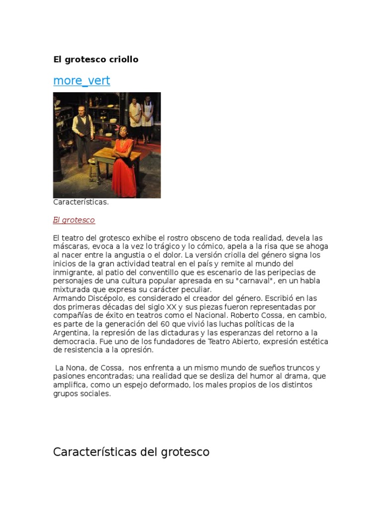 Características del grotesco criollo | PDF | Grotesco | Teatro