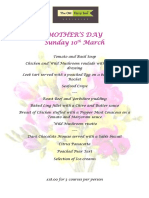 Mothers Day Menu Old Ferry Inn