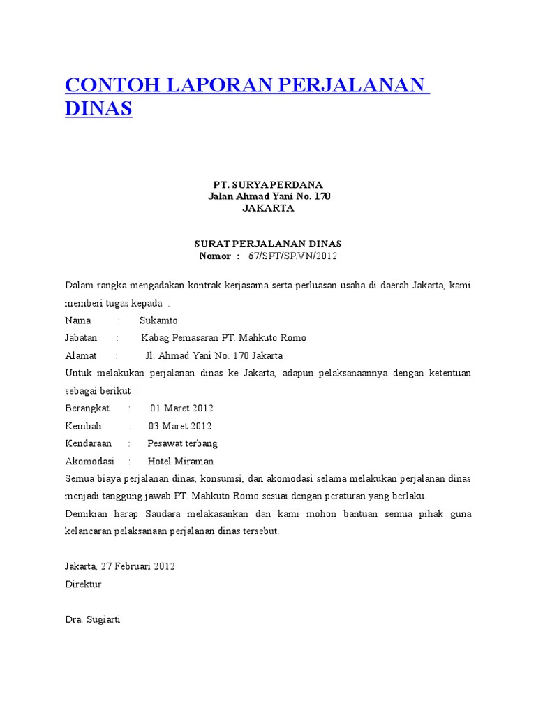 Contoh Laporan Perjalanan Dinas