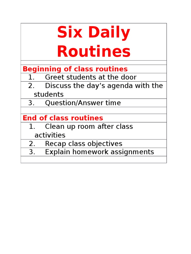 Six Classroom Routines | PDF | Career & Growth