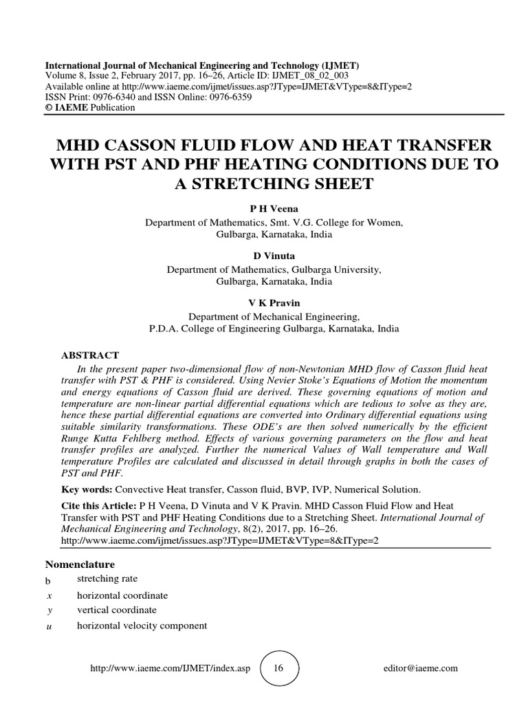 MHD Casson Fluid Flow and Heat Transfer With PST and PHF Heating ...