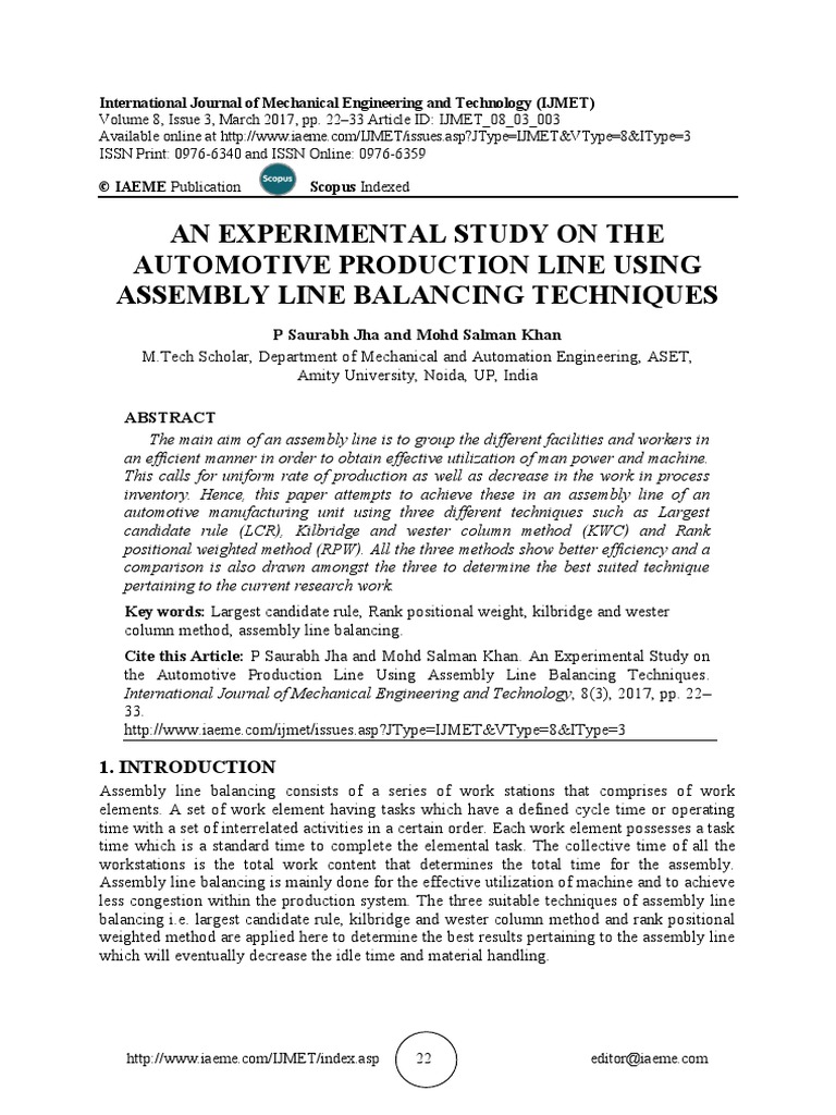 An Experimental Study On The Automotive Production Line Using Assembly ...