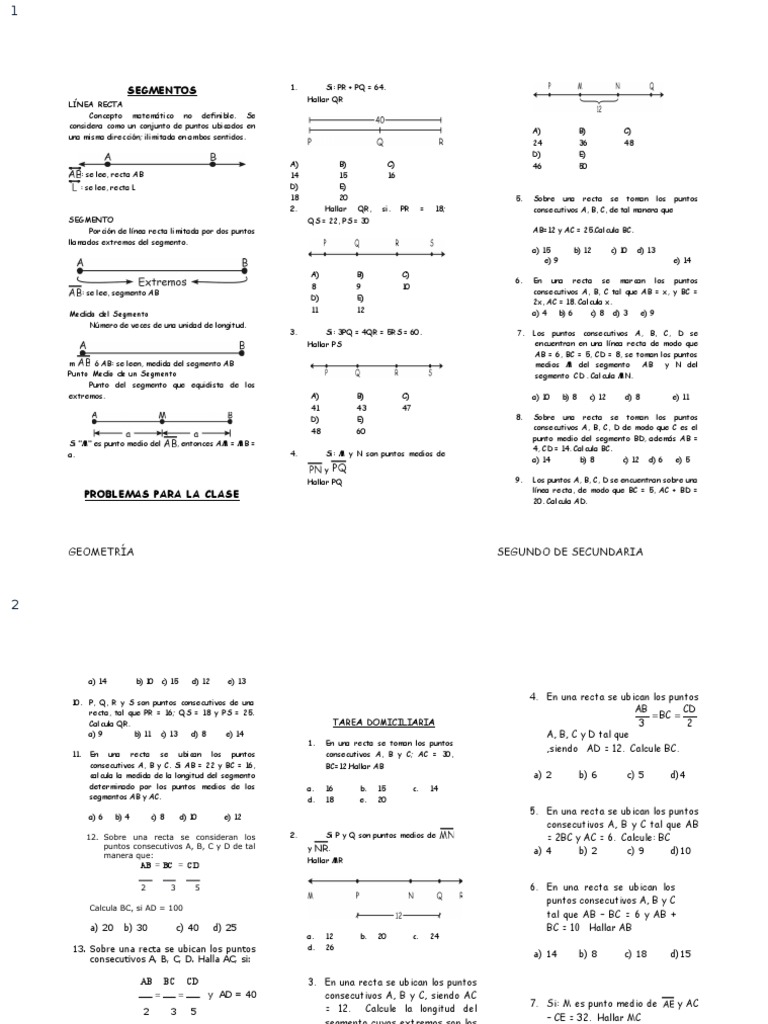 Ejercicios de Segmentos para Secundaria | PDF | Línea (geometría) | Espacio