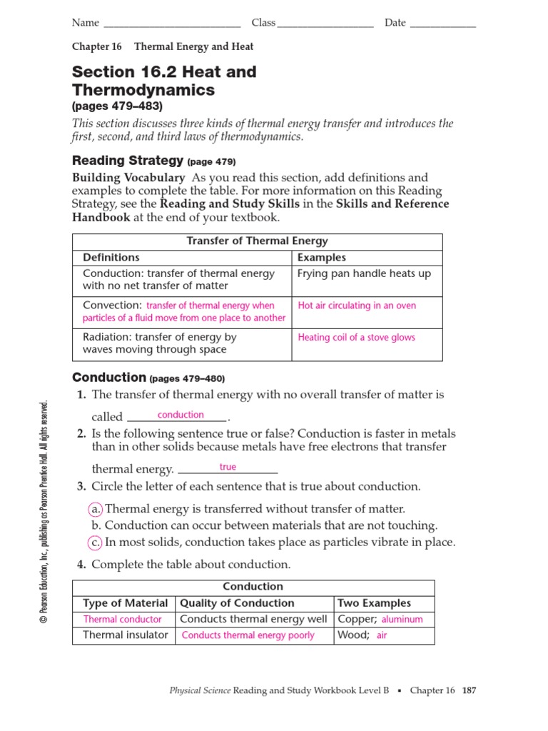 worksheet Thermal Energy Worksheet 16 2 thermal conduction heat
