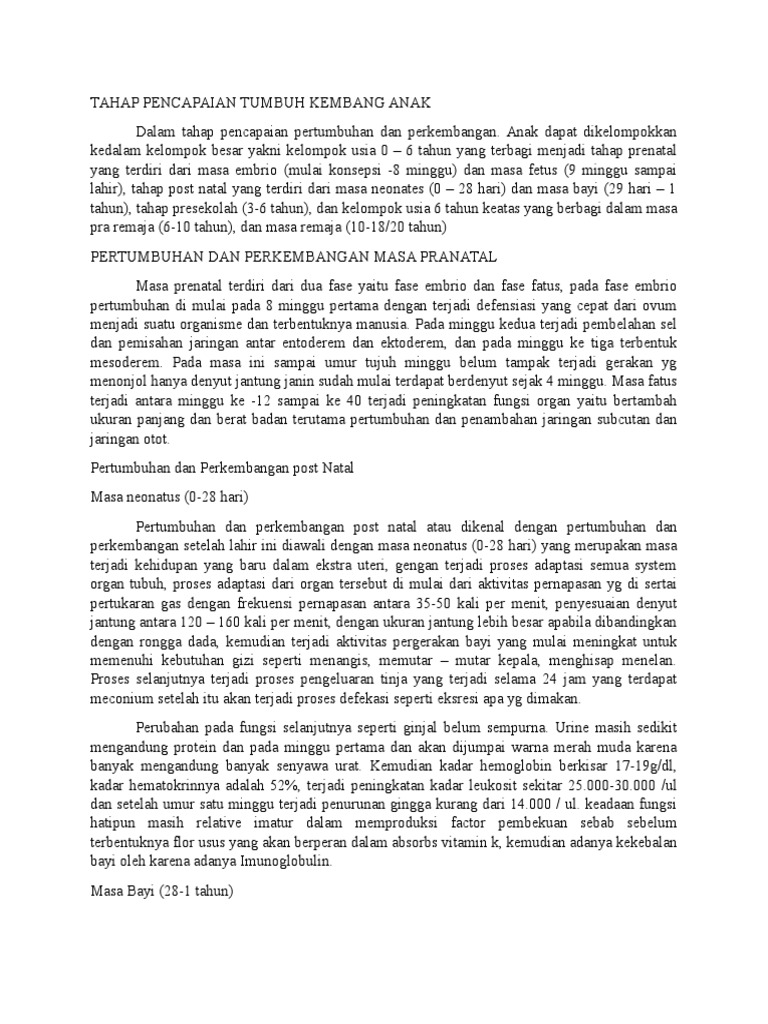 Tahap Pencapaian Tumbuh Kembang Anak docx Tahap Pencapaian Tumbuh Kembang Anak docx