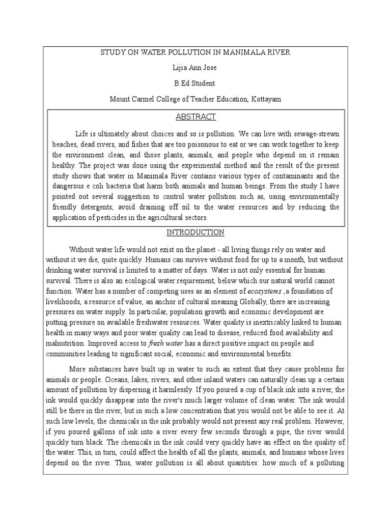 Water Pollution in Manimala River | PDF | Water Resources | Water Quality