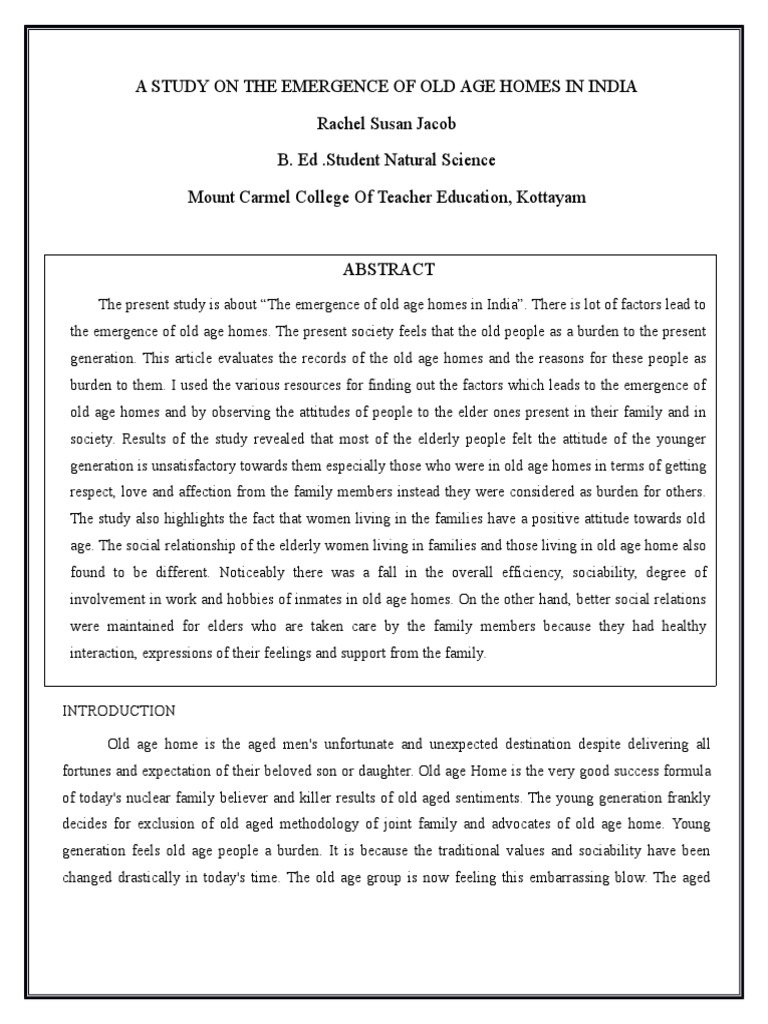 Emergence of Old Age Homes in India | PDF | Old Age | Attitude (Psychology)