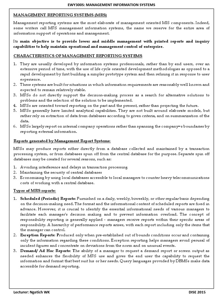 Characteristics of Management Reporting Systems | PDF | Information ...