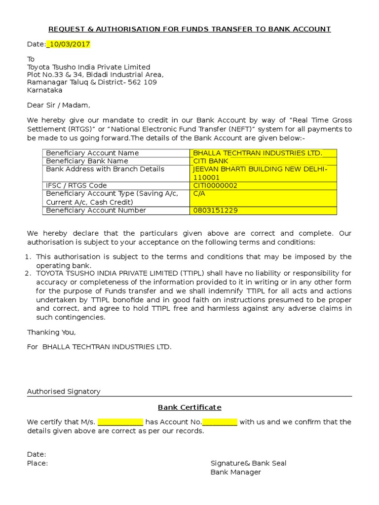 RTGS/NEFT Funds Transfer Authorization | PDF | Banks | Government