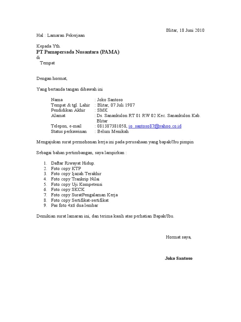 Surat Lamaran Kerja