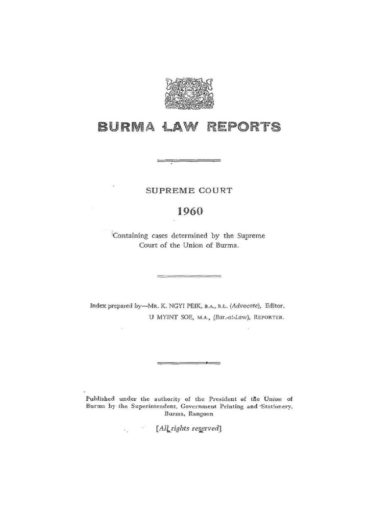 Burma Law Reports 1960 (Supreme Court) PDF Criminal Procedure In South Africa Repeal