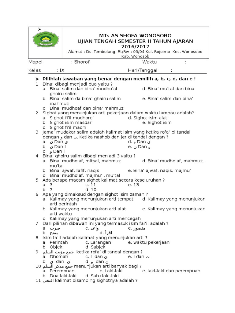 Soal Shorof Kls Ix Uts 2 17