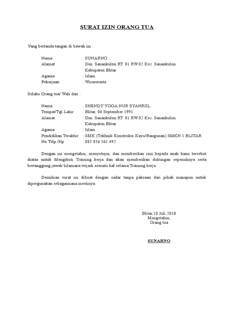 Surat Izin Orang Tua