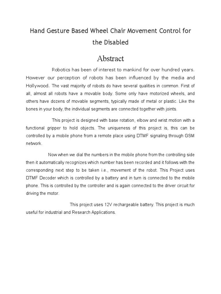 Hand Gesture Based Wheel Chair Movement Control For The Disabled PDF