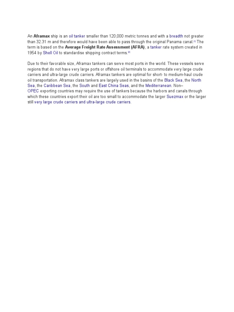 Aframax Tankers: Size and Usage | PDF