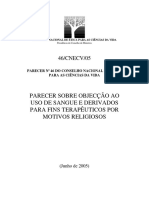 Objeção ao uso de sangue por motivos religiosos