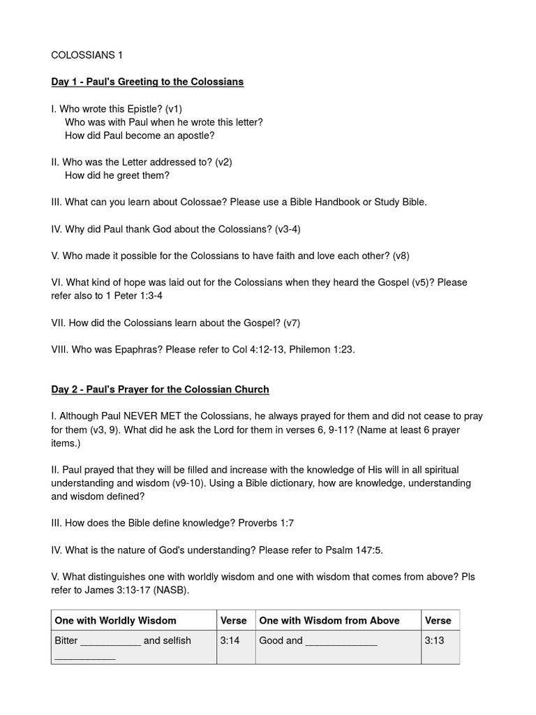 Colossians 1 Bible Study Guide | PDF | Epistle To The Colossians | The ...