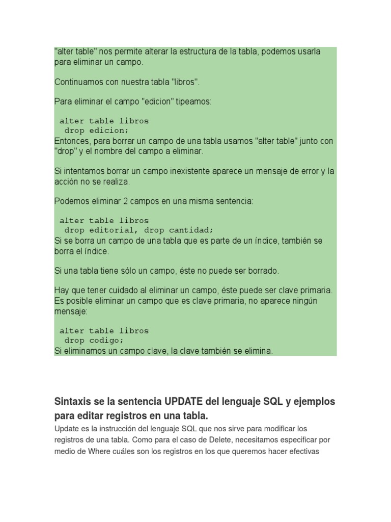 Borrar Registros de Una Tabla SQL | PDF | SQL | Áreas de informática