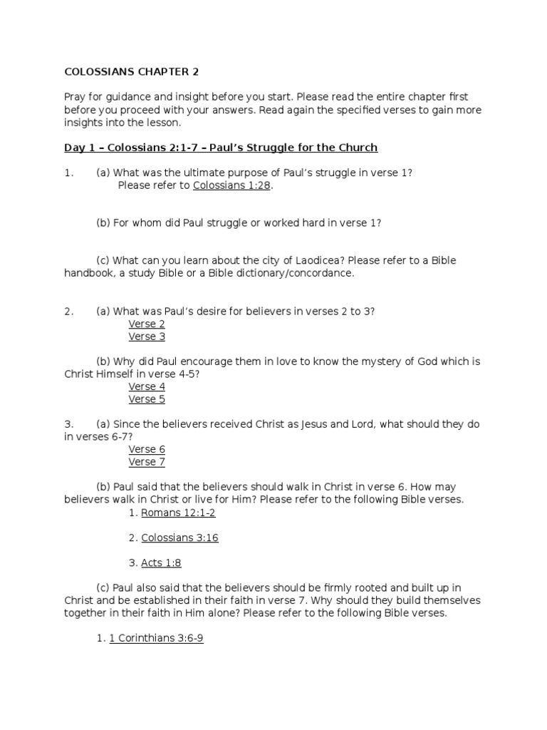 Colossians 2 Study Guide and Insights | PDF | Epistle To The Colossians ...