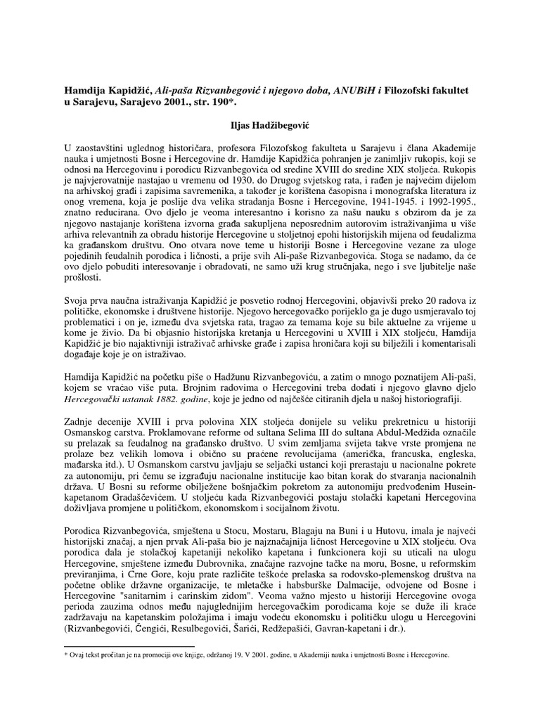 AliPaša Rizvanbegović I Njegovo Doba, Hamdija Kapidžić PDF PDF