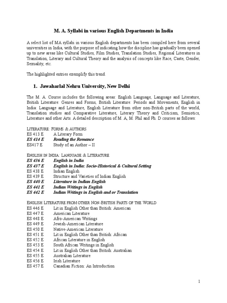 MA English Syllabi in Indian Universities | PDF | English Literature ...