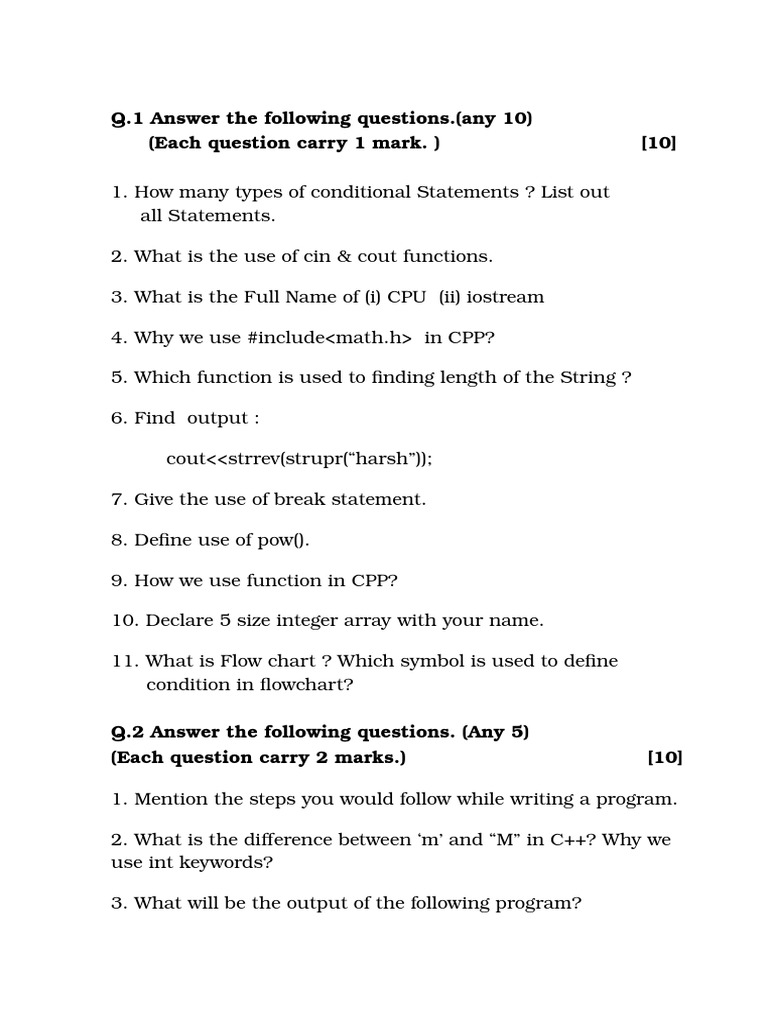 C++ Programming Questions and Answers | PDF