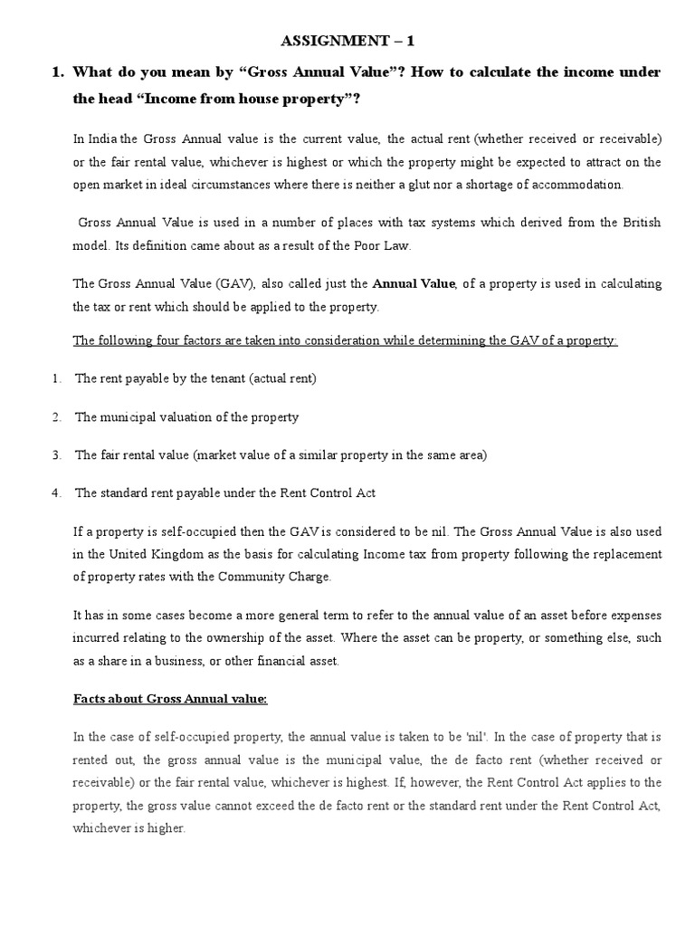 Assignment 1 1. What Do You Mean by "Gross Annual Value"? How To