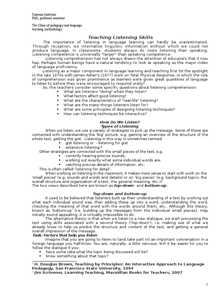Teaching Effective Listening Skills | PDF | Top Down And Bottom Up ...