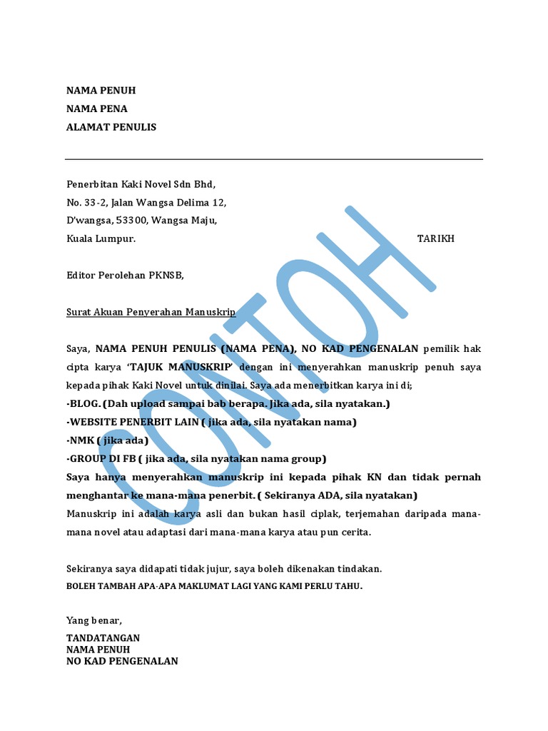 Cnth Surat Penyerahan Manuskrip