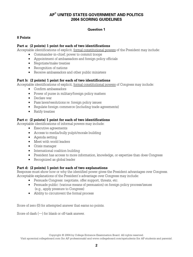2004 AP United States Government and Politics Scoring Guidelines | PDF ...
