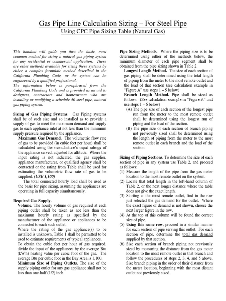 Gas Pipe Line Sizing PDF | PDF | Water Heating | Pipe (Fluid Conveyance)