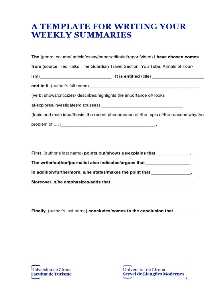 C1 - Template For Summary Writing | PDF