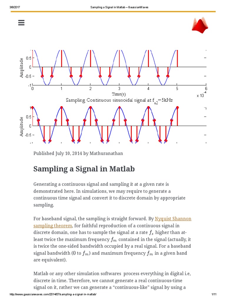 Sampling Signals in MATLAB Guide | PDF | Sampling (Signal Processing ...