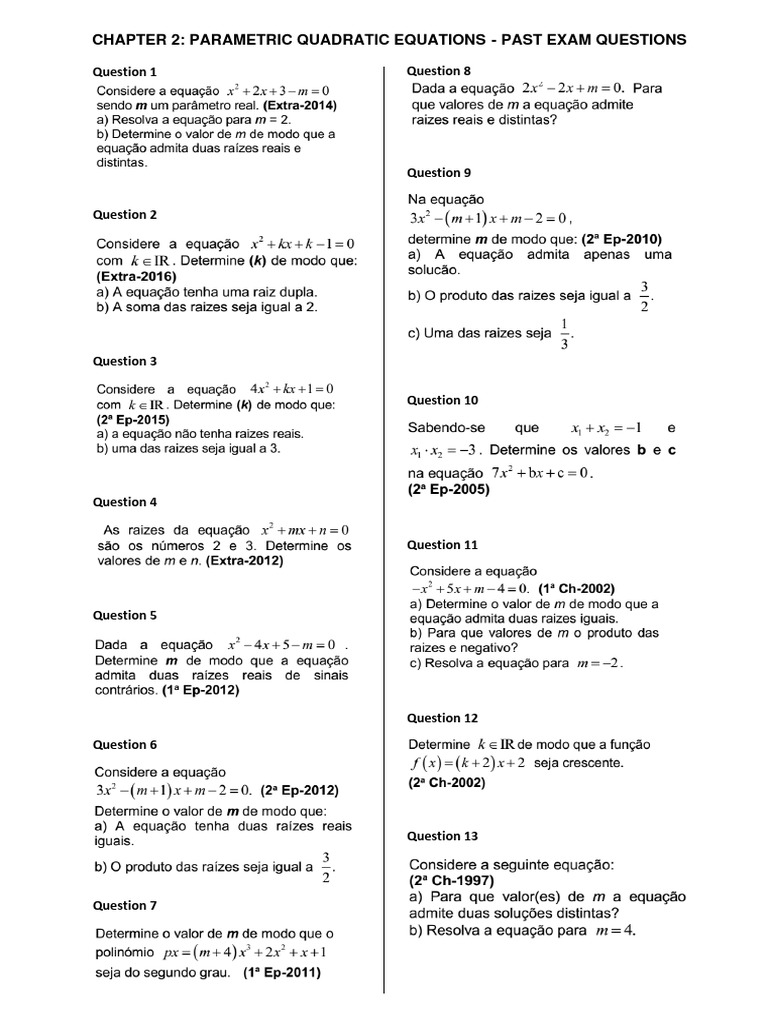 Quadratic Equation With Parameter | PDF | Equations | Mathematical Concepts