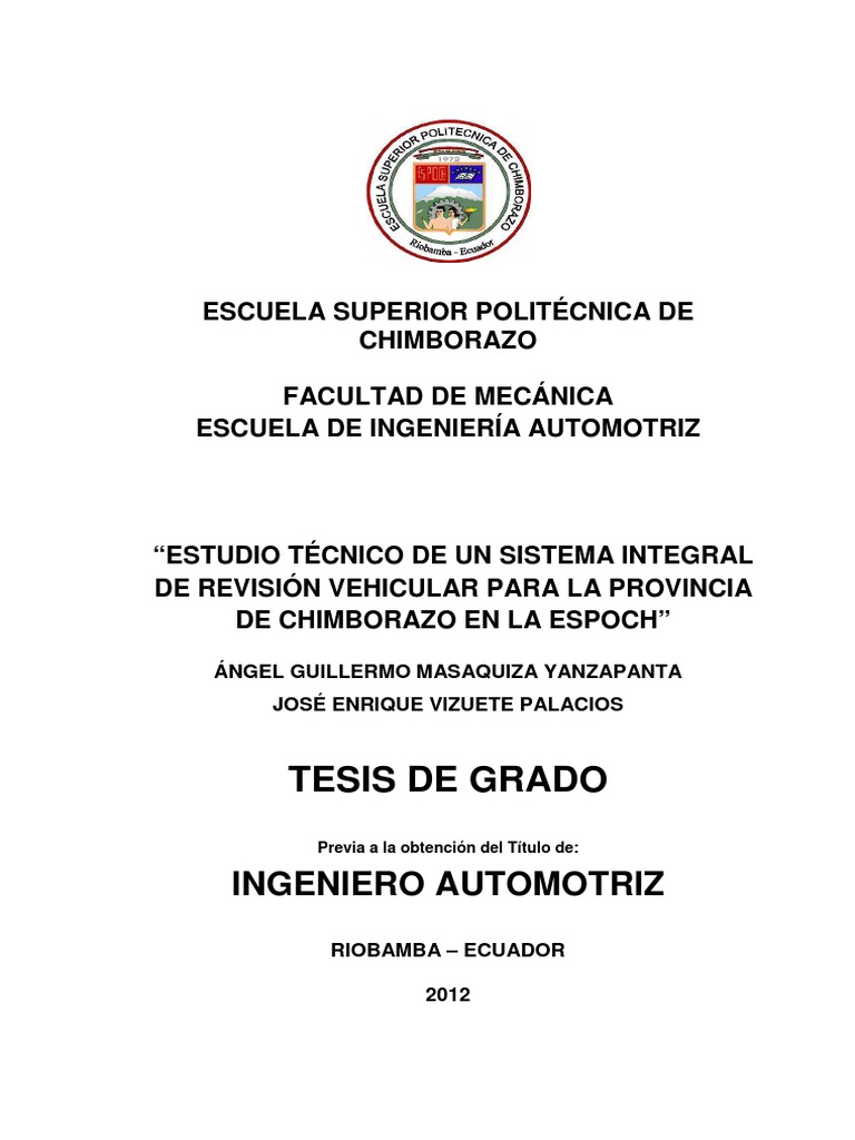 Tesis Revision Tecnica Vehicular Pdf Motor De Combustion Interna