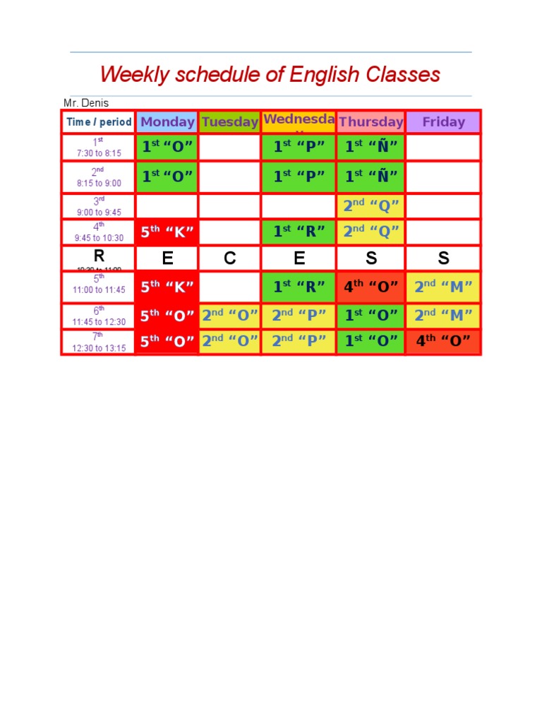 Weekly Schedule Monday To Friday in Color | PDF