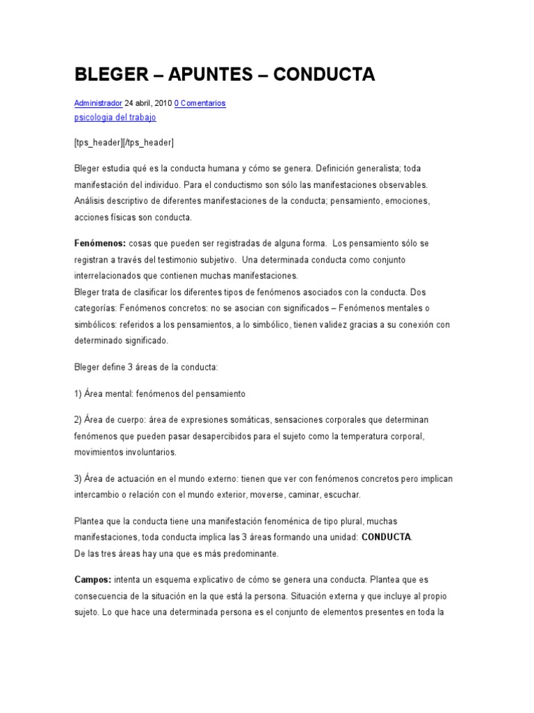 BLEGER Conducta | PDF | Psique (psicología) | Comportamiento