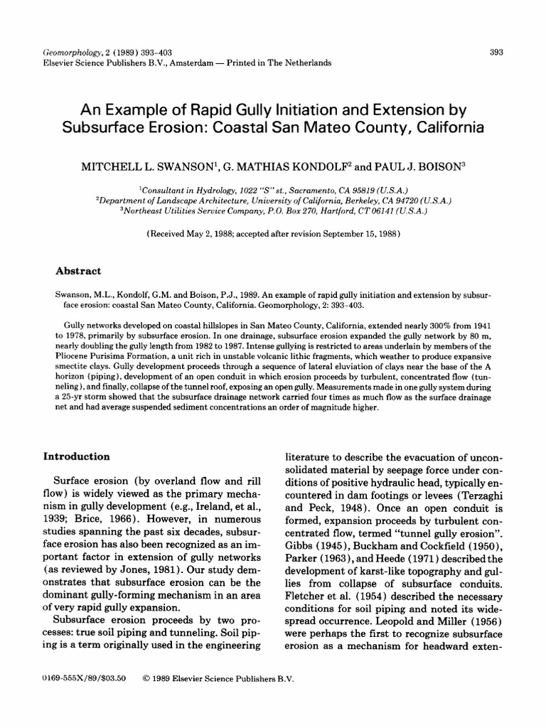 1989 Example of Rapid Gully Initiation and Extension | PDF | Erosion ...