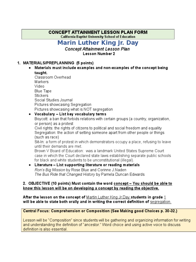 Concept Attainment Lesson Plan: Segregation | PDF | Reading ...