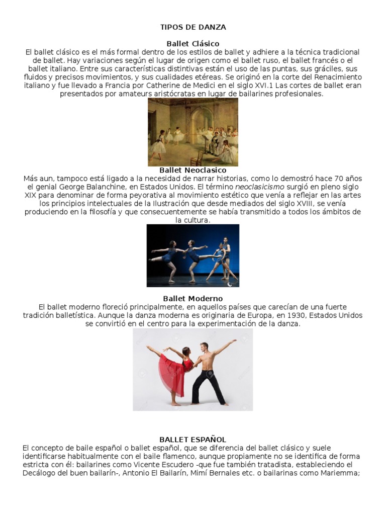 Tipos de Danza y sus Características | PDF | Ballet | Bailes