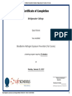 Certificate of Completion For Bloodborne Pathogen Exposure Prevention PDF